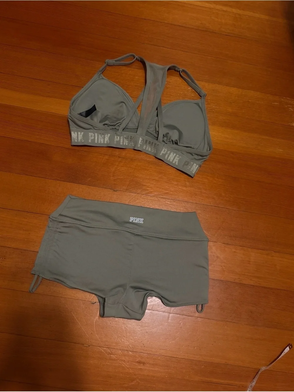 PINK Victoria's Secret Olive Strappy Bralette & Short Set Small